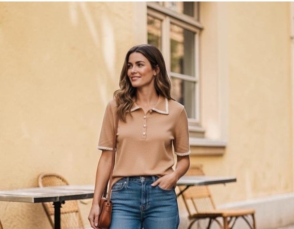 ALEXIA ADMOR BRIANNA KNIT TOP, BEIGE COLOR, SIZE L *